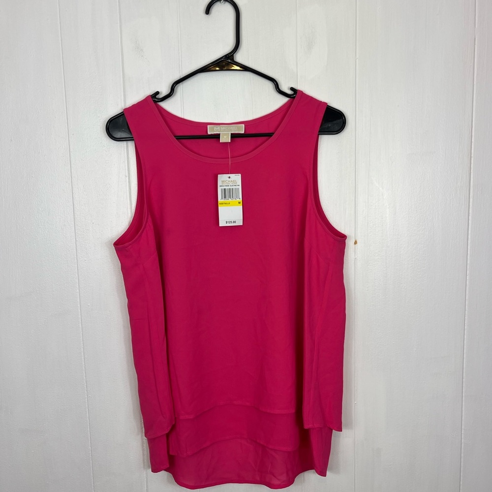 NWT Michael Kors Pink Fly Away Sleeveless Blouse Sz M
